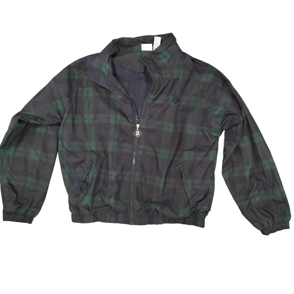 Jerzees Athletic‎ Plaid Track Jacket Lightweight Full Zip Green Navy Men's L